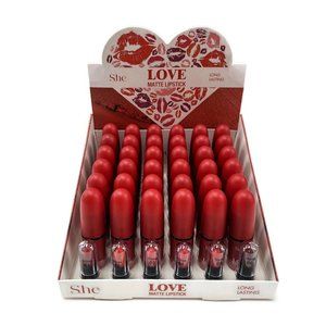S.HE- LP900B: Long Lasting 'LOVE' Matte Lipstick Red Tone - 36 PCS